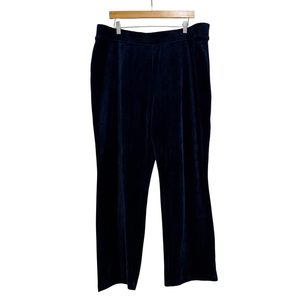 Dana Buchman Women's XL Velour Loungeβ Pants Navy Blue Wide Leg Comfort Fit Soft